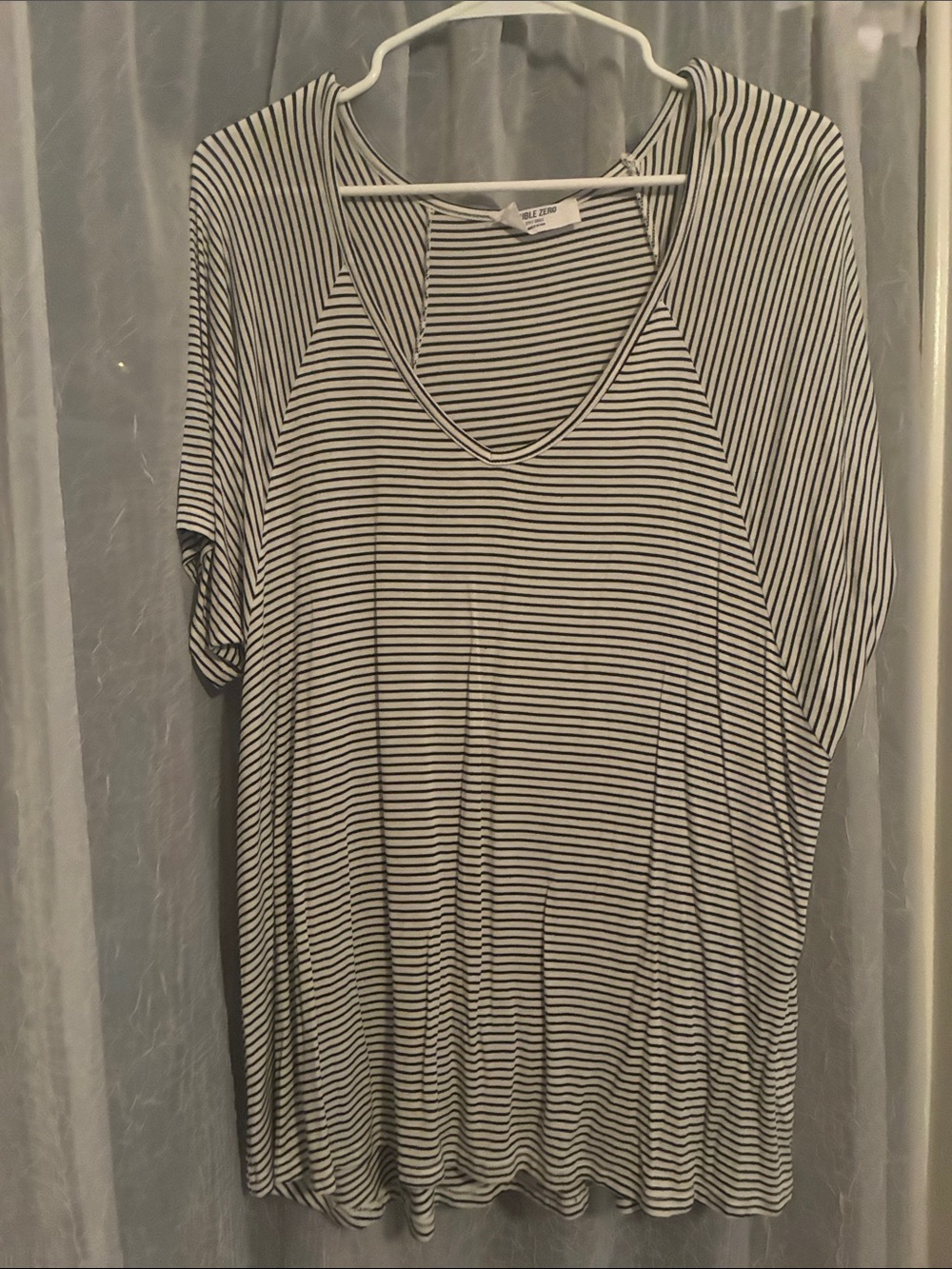 Double Zero Black and White Striped V-Neck Midi Dress